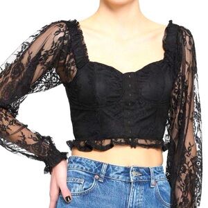 Hot topic Black lace corset girls long sleeve crop shirt
